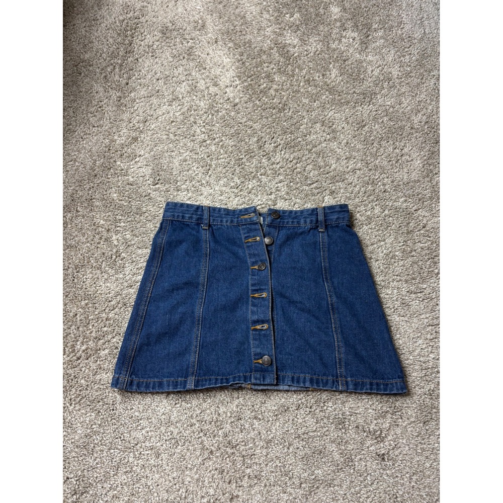 Forever 21 Blue Denim Button Front Mini Skirt A-Line High Waisted Medium Wash